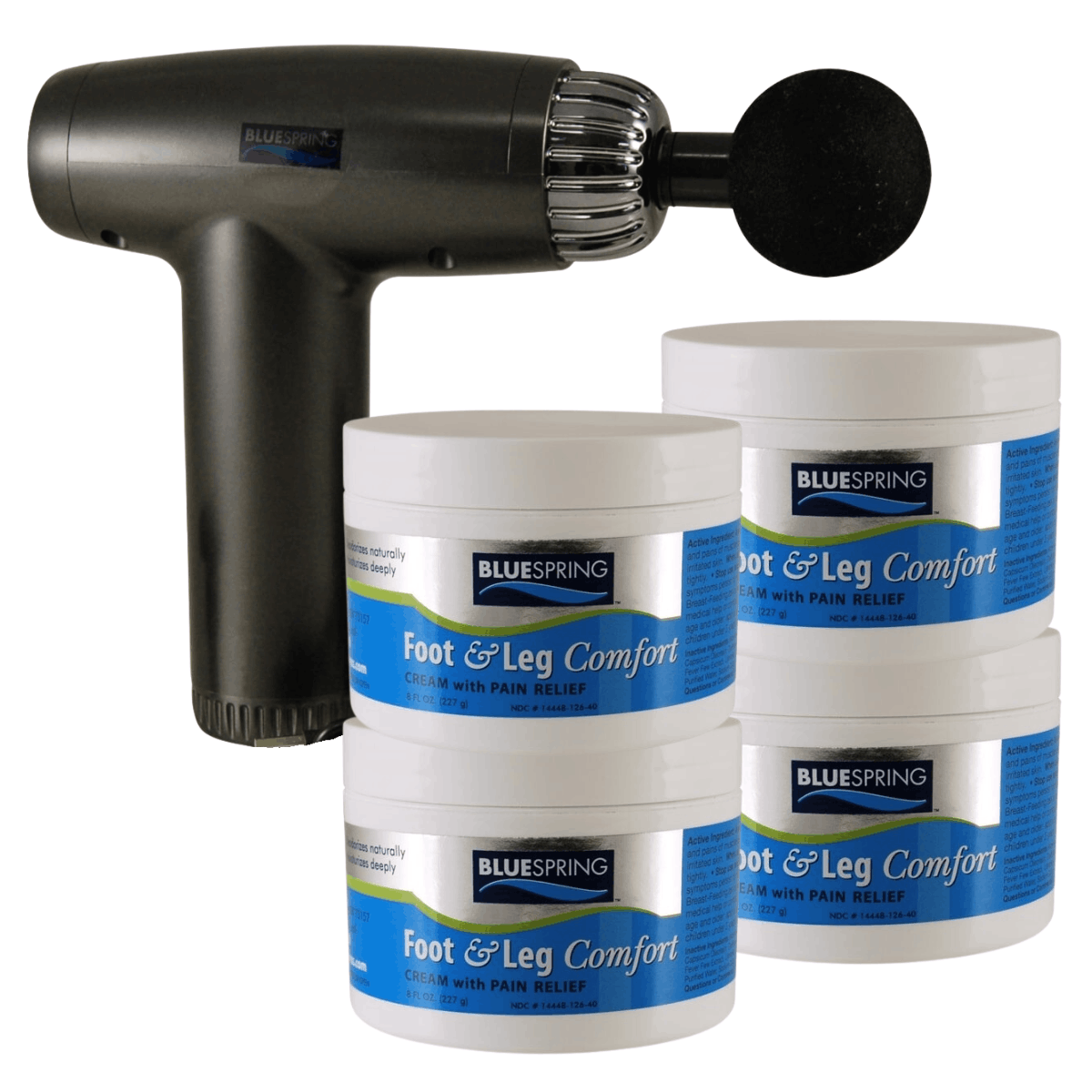 FAL-3247: Buy 4 Foot & Leg Comfort 8-oz. jars, Get 1 Deep Muscle Relief Massage Gun FREE Plus Free Shipping!
