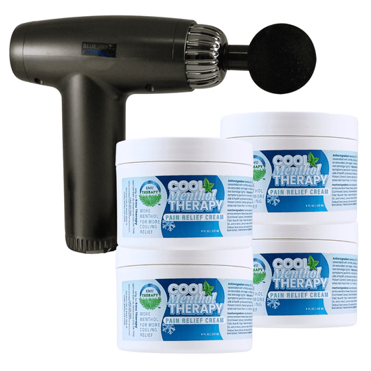 BST-3255: Buy 4 Cool Menthol Therapy 8-oz. jars, Get 1 Deep Muscle Relief Massage Gun FREE Plus Free Shipping!