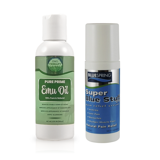 EMU-3200: Buy a 4-oz. Pure Prime Emu Oil bottle, Get 1 Super Blue Stuff OTC roll-on at $5 Off - 22% Off Market Prices!