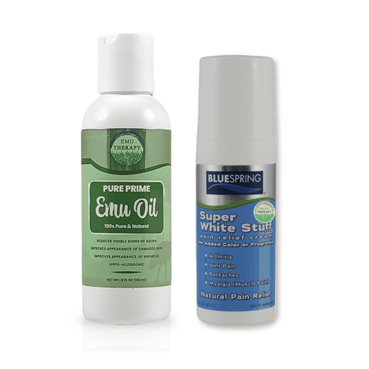 EMU-3201: Buy a 4-oz. Pure Prime Emu Oil bottle, Get 1 Super White Stuff OTC roll-on at $5 Off - 22% Off Market Prices!