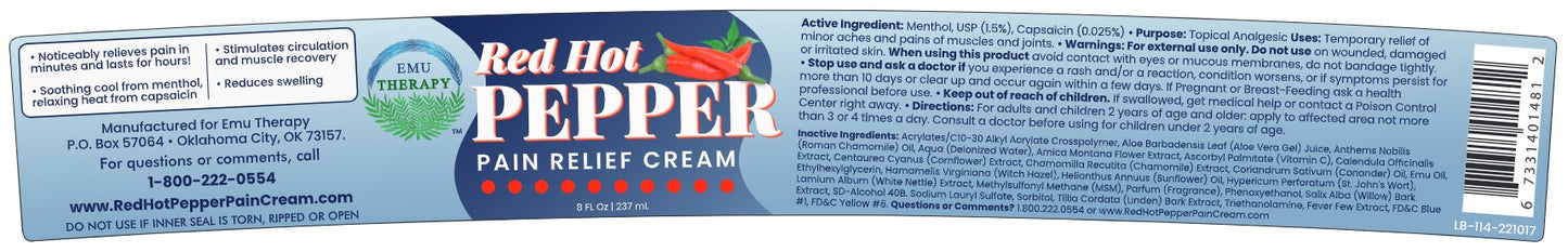 SSL-3181: Red Hot Pepper Pain Relief Cream 8-oz. jar Special Pricing - $9.95 Each!