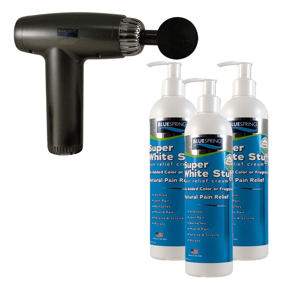 SWS-3245: Buy 3 Super White Stuff 12-oz. Bottles, Get 1 Fascia Massage Gun FREE Plus Free Shipping!